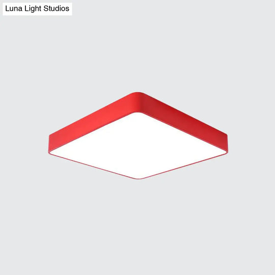 Kids Square Led Flush Light Fixture In Acrylic White/Red/Yellow - Warm/White