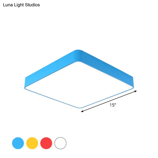 Kids Square Led Flush Light Fixture In Acrylic White/Red/Yellow - Warm/White