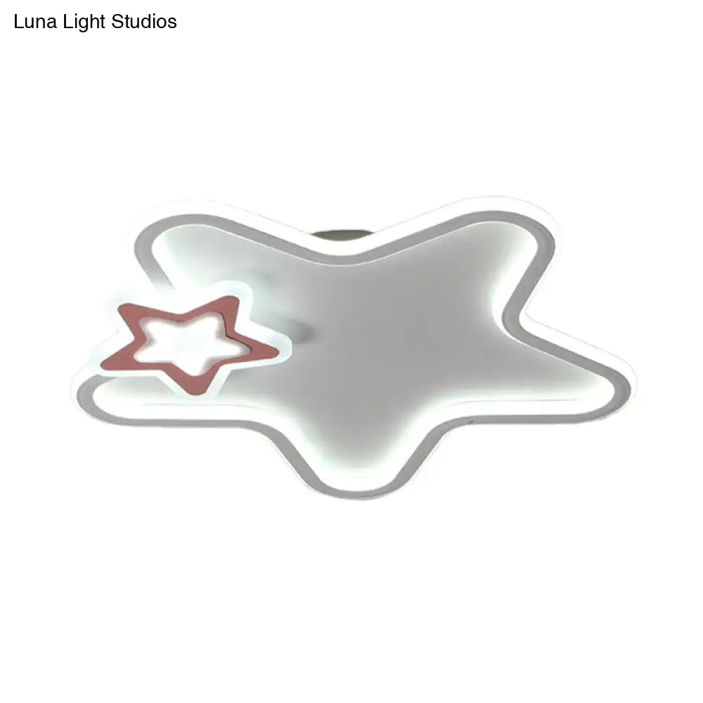 Kids Star Flush Ceiling Light: Cartoon Acrylic Black/Blue/Pink Led Lamp (Warm/White Light)