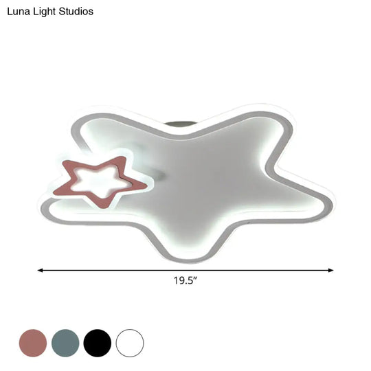 Kid’s Star Flush Ceiling Light: Cartoon Acrylic Black/Blue/Pink Led Lamp (Warm/White Light)