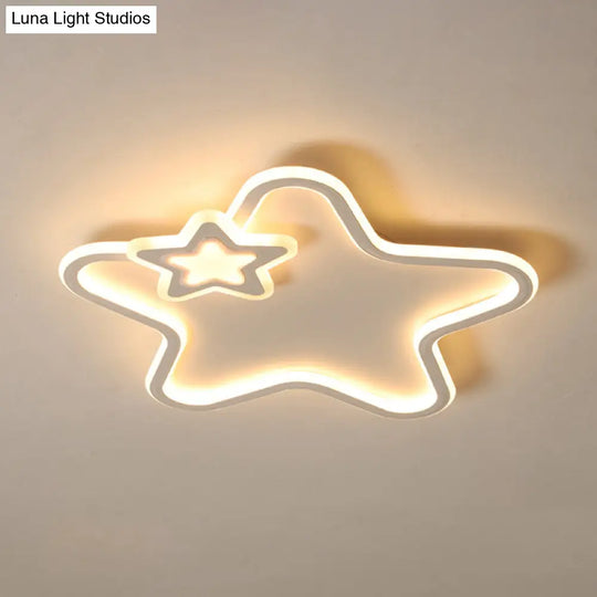 Kids Star Flush Ceiling Light: Cartoon Acrylic Black/Blue/Pink Led Lamp (Warm/White Light)