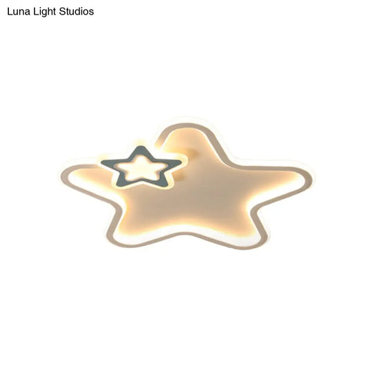 Kids Star Flush Ceiling Light: Cartoon Acrylic Black/Blue/Pink Led Lamp (Warm/White Light)