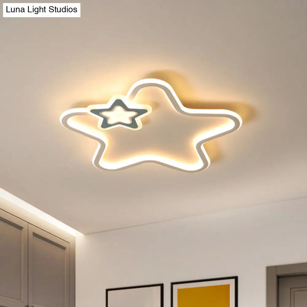 Kids Star Flush Ceiling Light: Cartoon Acrylic Black/Blue/Pink Led Lamp (Warm/White Light) Blue /