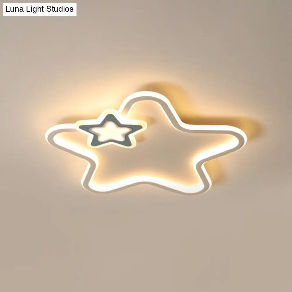 Kid’s Star Flush Ceiling Light: Cartoon Acrylic Black/Blue/Pink Led Lamp (Warm/White Light)