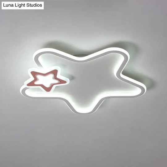 Kid’s Star Flush Ceiling Light: Cartoon Acrylic Black/Blue/Pink Led Lamp (Warm/White Light)