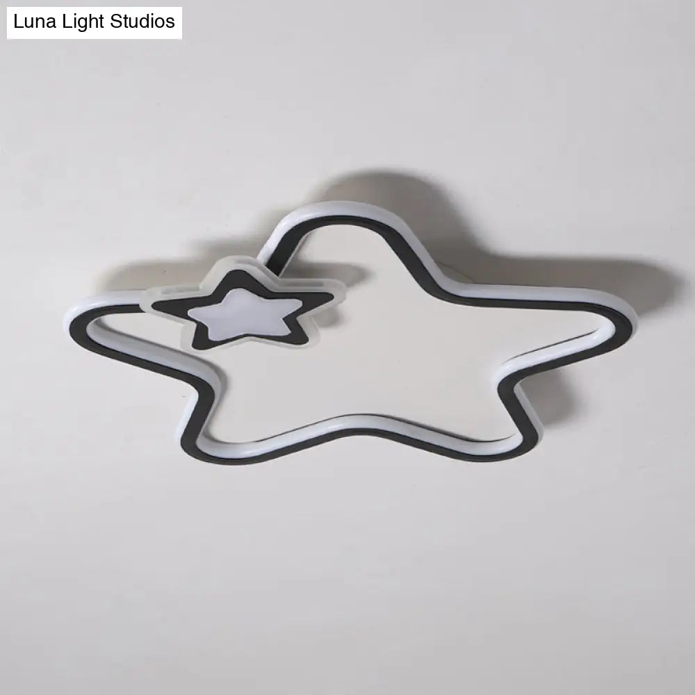 Kid’s Star Flush Ceiling Light: Cartoon Acrylic Black/Blue/Pink Led Lamp (Warm/White Light)