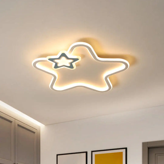 Kid’s Star Flush Ceiling Light: Cartoon Acrylic Black/Blue/Pink Led Lamp (Warm/White Light) Blue