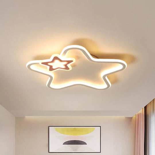 Kid’s Star Flush Ceiling Light: Cartoon Acrylic Black/Blue/Pink Led Lamp (Warm/White Light) Pink