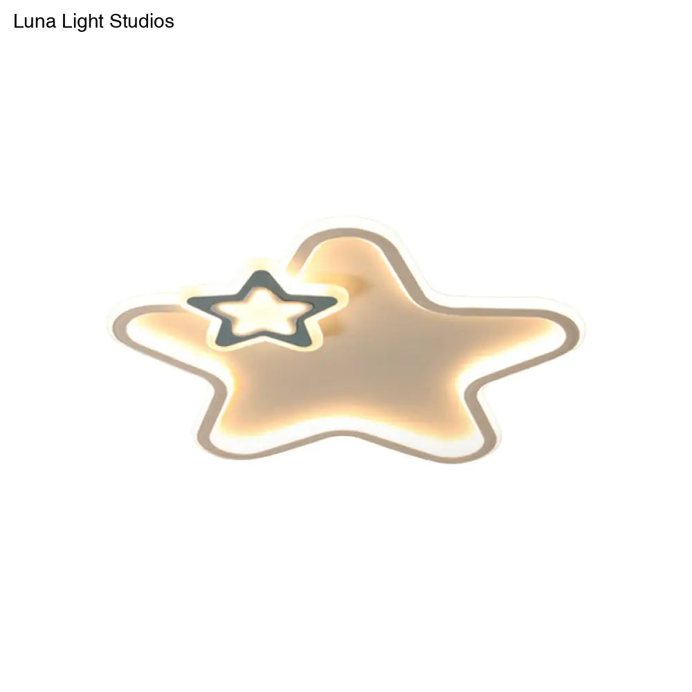 Kid’s Star Flush Ceiling Light: Cartoon Acrylic Black/Blue/Pink Led Lamp (Warm/White Light)