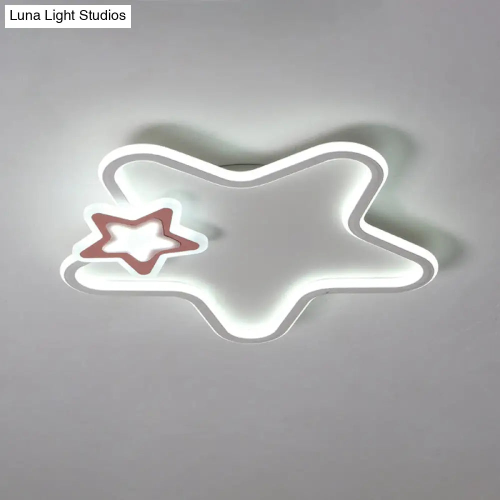 Kids Star Flush Ceiling Light: Cartoon Acrylic Black/Blue/Pink Led Lamp (Warm/White Light)