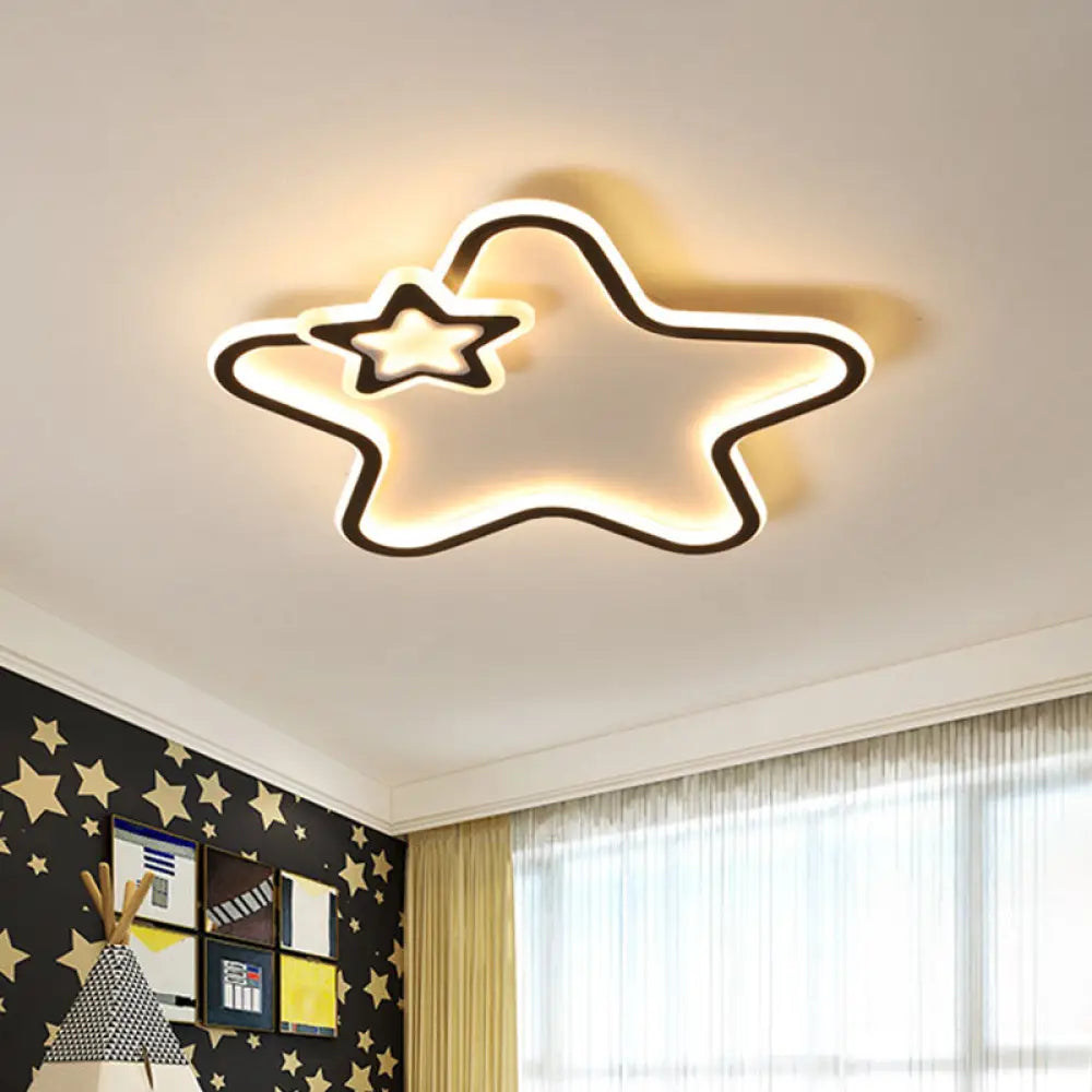 Kid’s Star Flush Ceiling Light: Cartoon Acrylic Black/Blue/Pink Led Lamp (Warm/White Light) Black