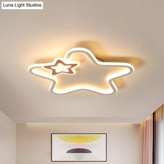 Kids Star Flush Ceiling Light: Cartoon Acrylic Black/Blue/Pink Led Lamp (Warm/White Light) Pink /