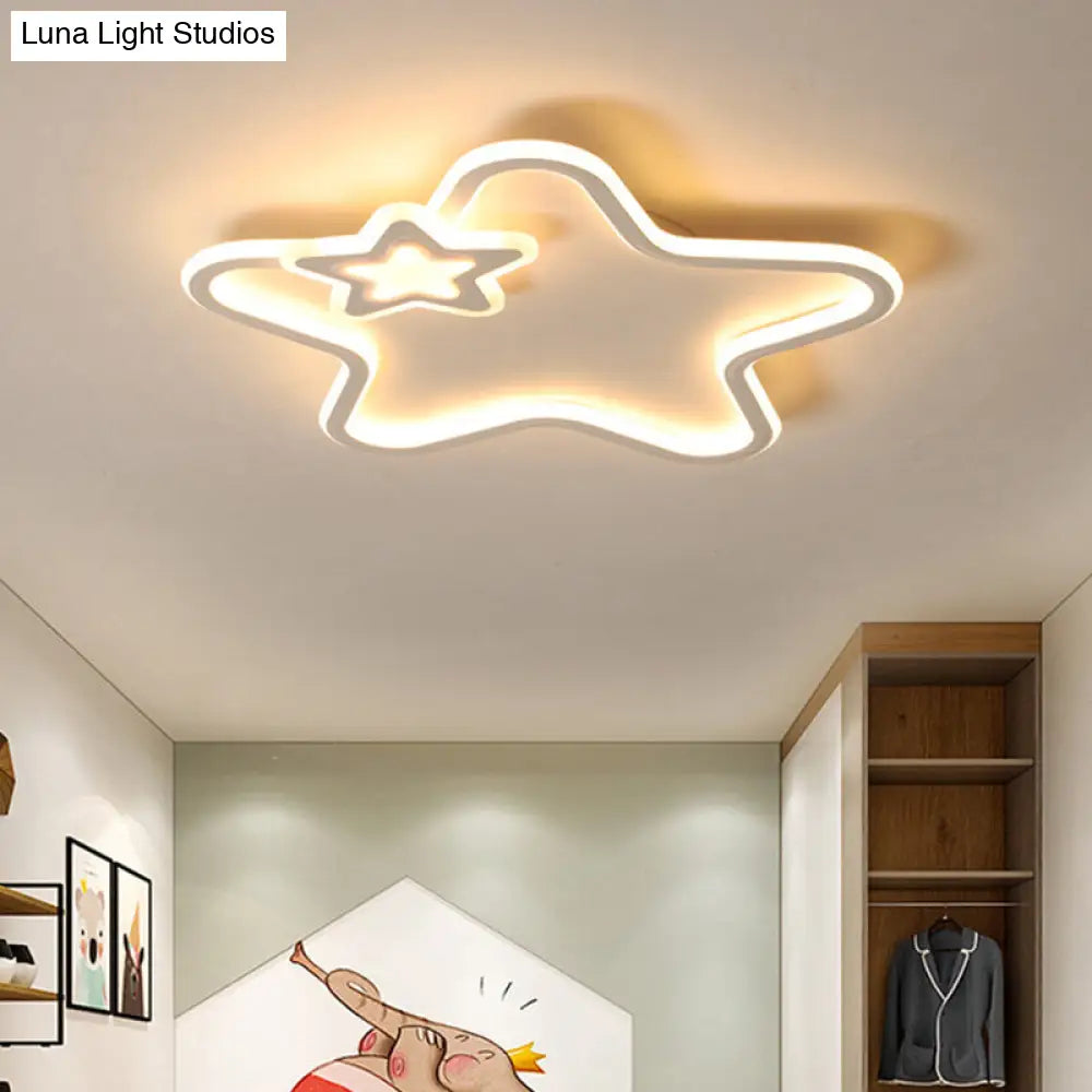 Kids Star Flush Ceiling Light: Cartoon Acrylic Black/Blue/Pink Led Lamp (Warm/White Light) White /