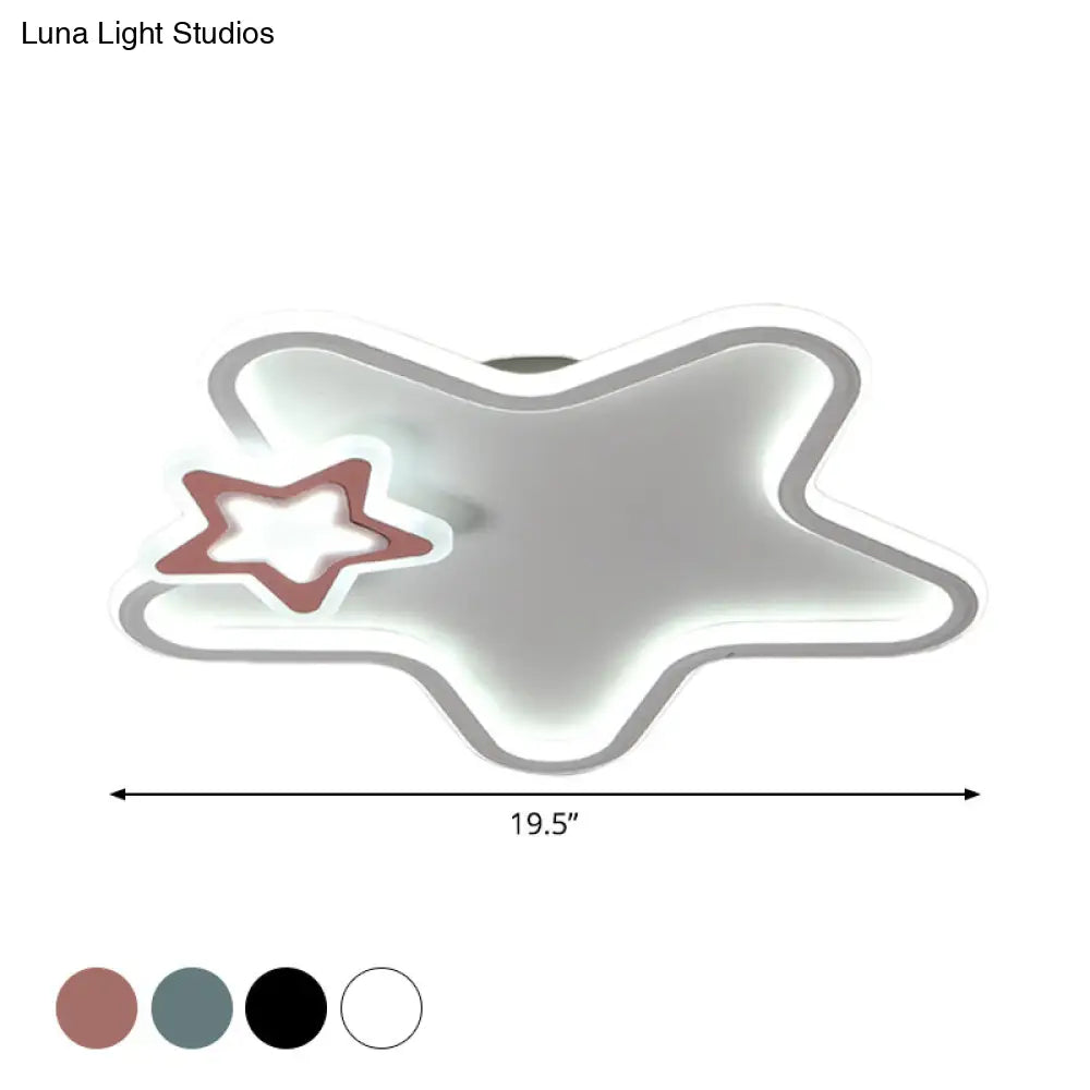 Kids Star Flush Ceiling Light: Cartoon Acrylic Black/Blue/Pink Led Lamp (Warm/White Light)