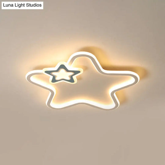 Kids Star Flush Ceiling Light: Cartoon Acrylic Black/Blue/Pink Led Lamp (Warm/White Light)