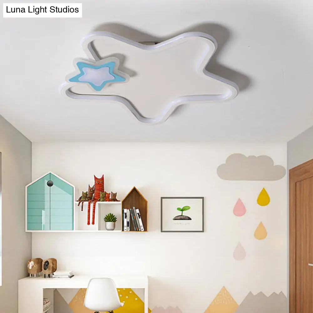 Kids Star-Shaped Flush Mount Ceiling Light Fixture - Aluminum And Acrylic Construction Warm/White