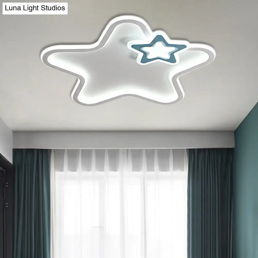 Kids Star-Shaped Flush Mount Ceiling Light Fixture - Aluminum And Acrylic Construction Warm/White