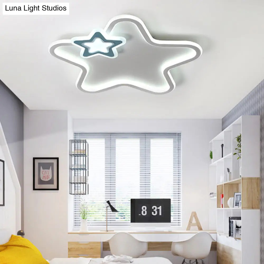 Kids Star-Shaped Flush Mount Ceiling Light Fixture - Aluminum And Acrylic Construction Warm/White