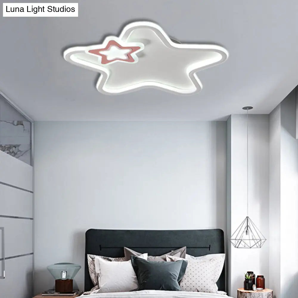 Kids Star-Shaped Flush Mount Ceiling Light Fixture - Aluminum And Acrylic Construction Warm/White