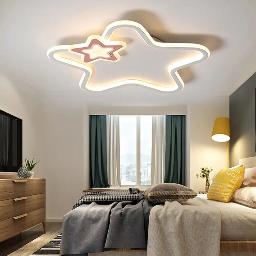 Kids Star-Shaped Flush Mount Ceiling Light Fixture - Aluminum And Acrylic Construction Warm/White