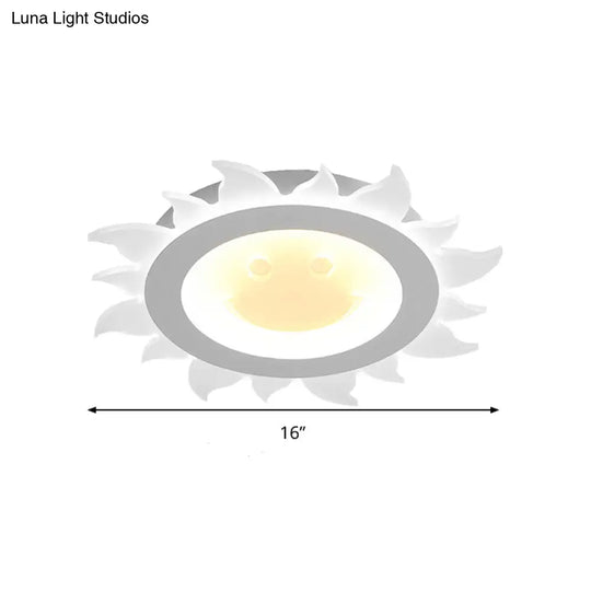 Kids Study Room Smiling Sun Flushmount Ceiling Light With Acrylic Shade White Finish