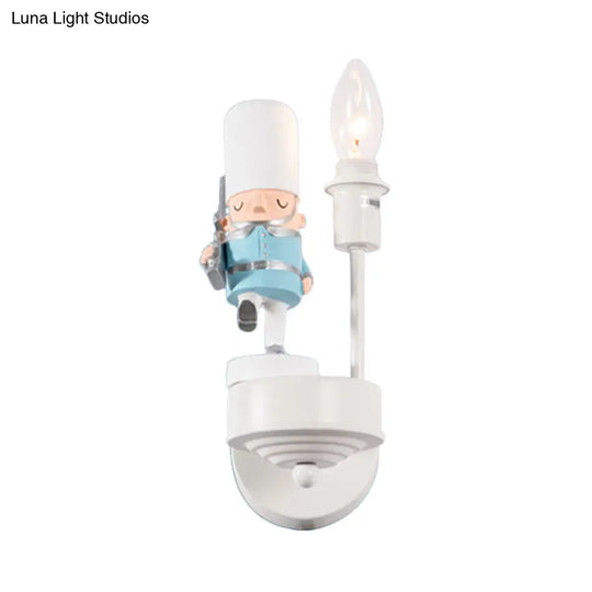 Kids Study Room Soldier Wall Lamp: Resin Single Light Sconce With Candle