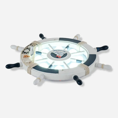 Kids Style 8 - Bulb Led Flush Ceiling Light - Rudder Wooden Flushmount With Fishnet Deco White / 18’