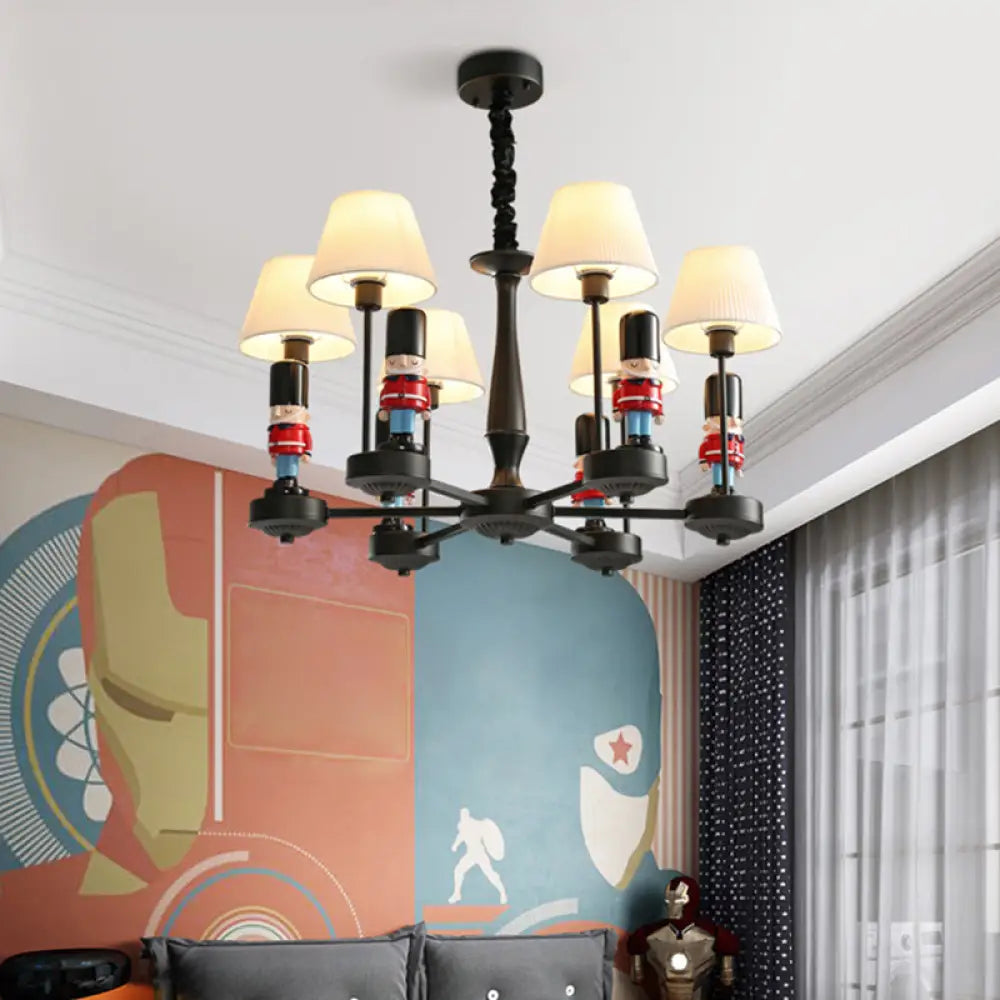 Kids Style Black Tapered Ceiling Lighting With Pleated Fabric Chandelier And Soldier Decor 6 /