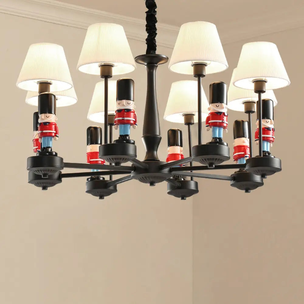 Kids Style Black Tapered Ceiling Lighting With Pleated Fabric Chandelier And Soldier Decor 8 /