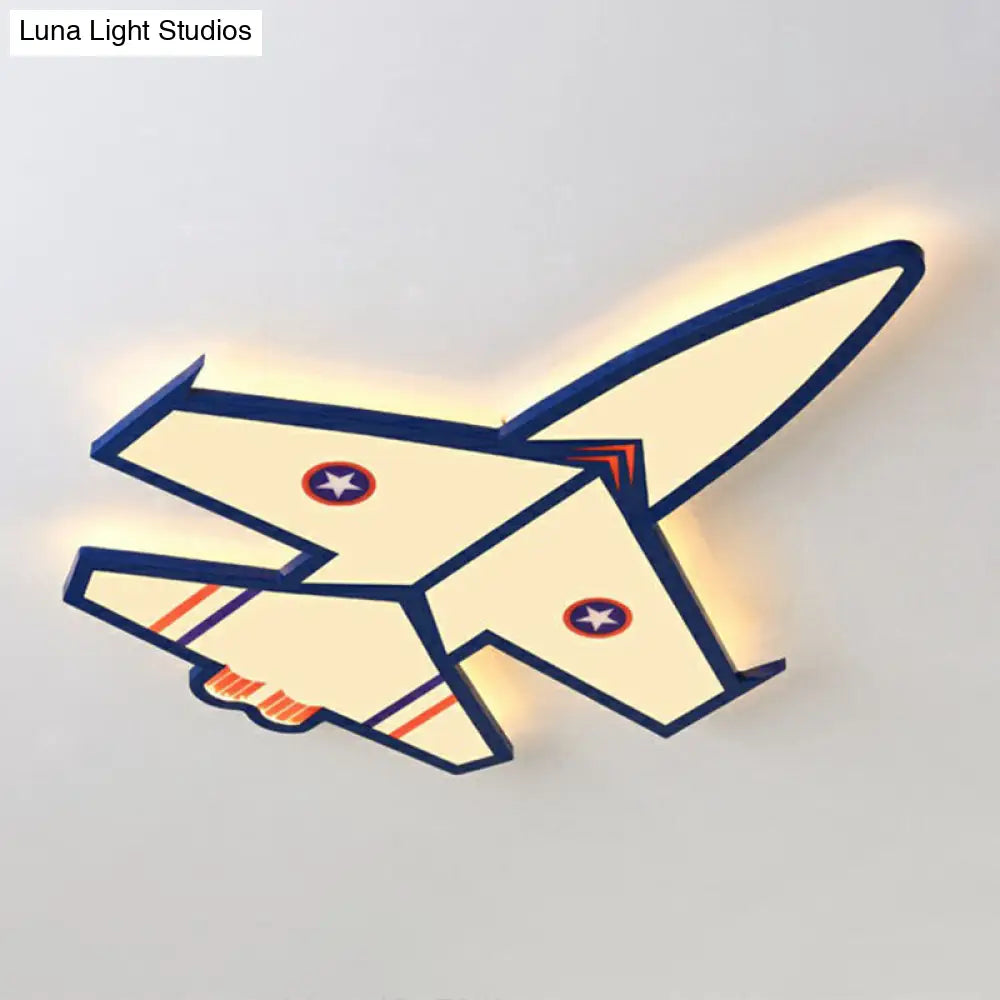 Kids Style Blue Led Acrylic Flush Mount Lighting For Nursery - Plane Shaped Design / 31.5 Warm