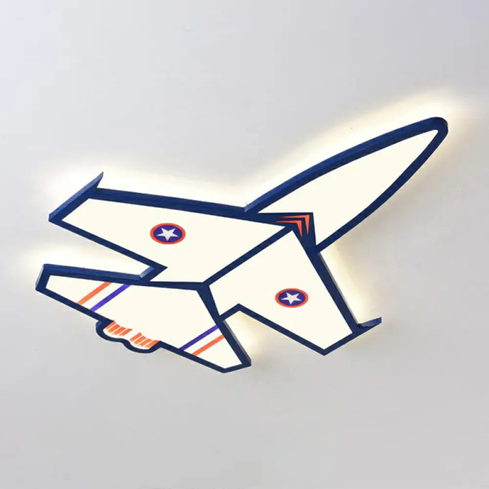 Kids Style Blue Led Acrylic Flush Mount Lighting For Nursery - Plane Shaped Design / 31.5’ Third