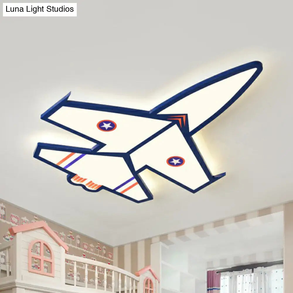 Kids Style Blue Led Acrylic Flush Mount Lighting For Nursery - Plane Shaped Design