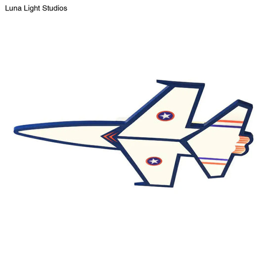 Kids Style Blue Led Acrylic Flush Mount Lighting For Nursery - Plane Shaped Design