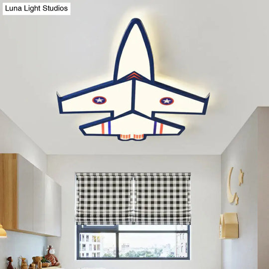 Kids Style Blue Led Acrylic Flush Mount Lighting For Nursery - Plane Shaped Design