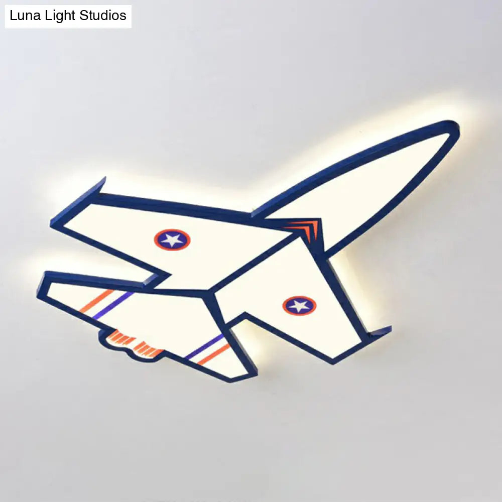 Kids Style Blue Led Acrylic Flush Mount Lighting For Nursery - Plane Shaped Design / 31.5 Third Gear