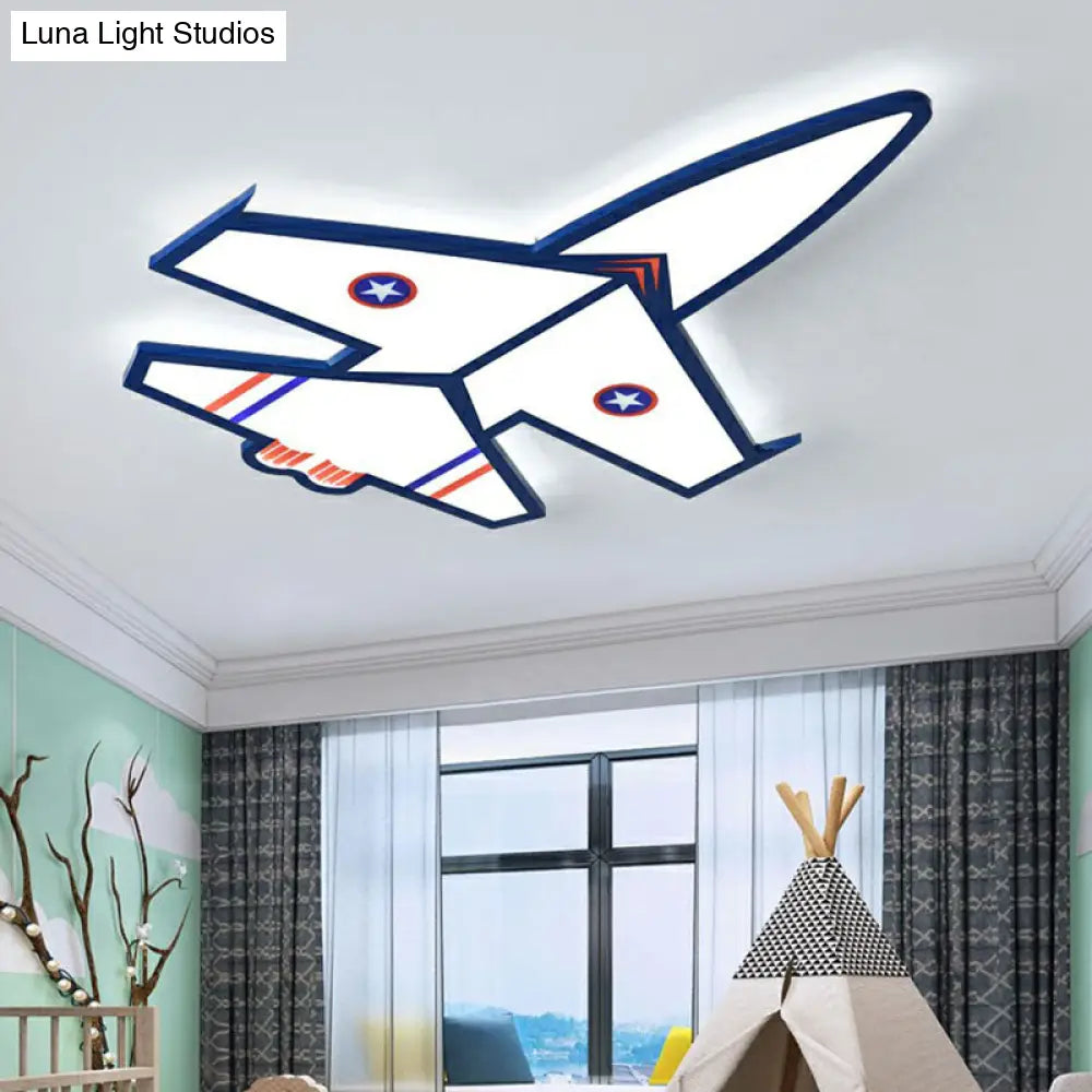 Kids Style Blue Led Acrylic Flush Mount Lighting For Nursery - Plane Shaped Design