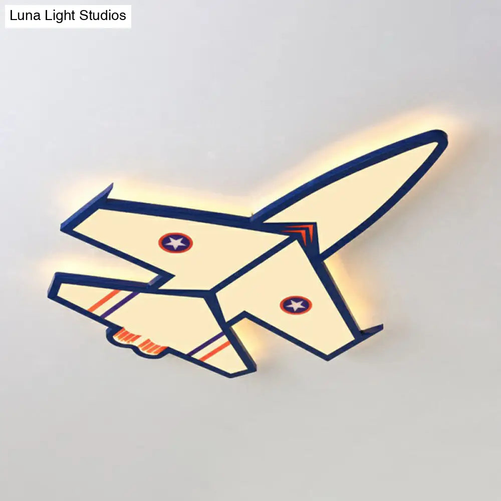 Kids Style Blue Led Acrylic Flush Mount Lighting For Nursery - Plane Shaped Design / 25.5 Warm