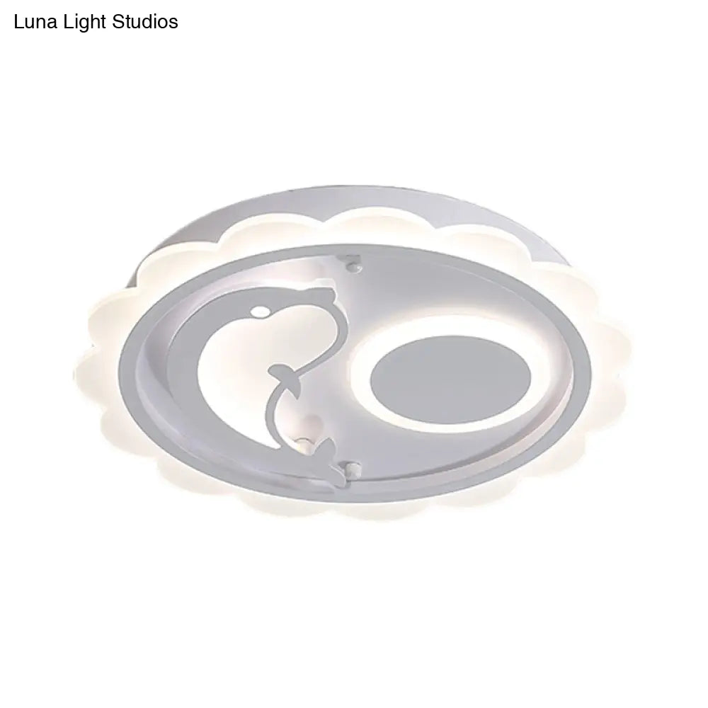 Kids Style Dolphin Ceiling Light With Scalloped Edge And Warm/White Led Lighting