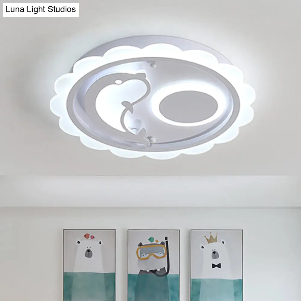 Kids Style Dolphin Ceiling Light With Scalloped Edge And Warm/White Led Lighting White /