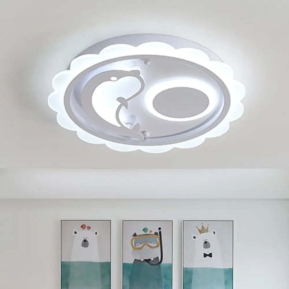 Kids Style Dolphin Ceiling Light With Scalloped Edge And Warm/White Led Lighting White /