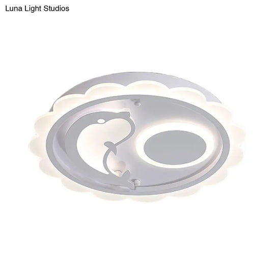 Kids Style Dolphin Ceiling Light With Scalloped Edge And Warm/White Led Lighting