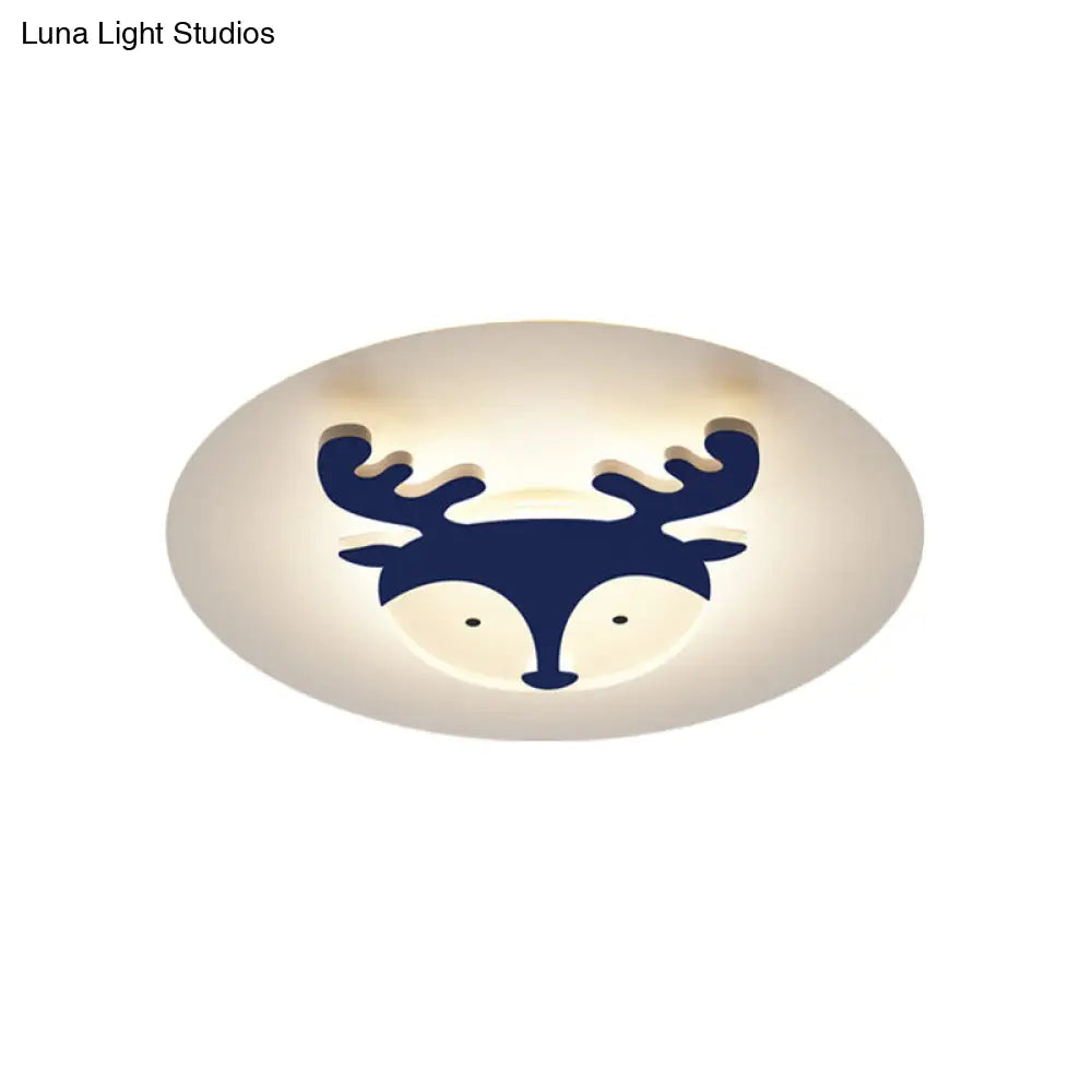 Kids Style Fox/Deer Child-Care Center Ceiling Lamp - Acrylic Led Flush Mount In Blue/Coffee With