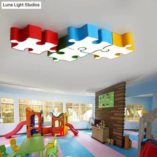 Kids Style Jigsaw Puzzles Ceiling Flush Light - Acrylic Led Flushmount In Red/Yellow & White Red /