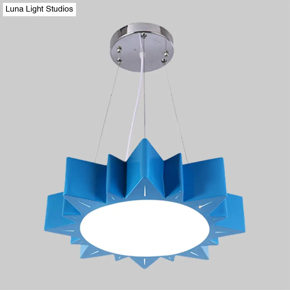 Kids Style Led Chandelier Light For Hallway - Sun Ceiling Hang Fixture In Acrylic Yellow/Blue/Green