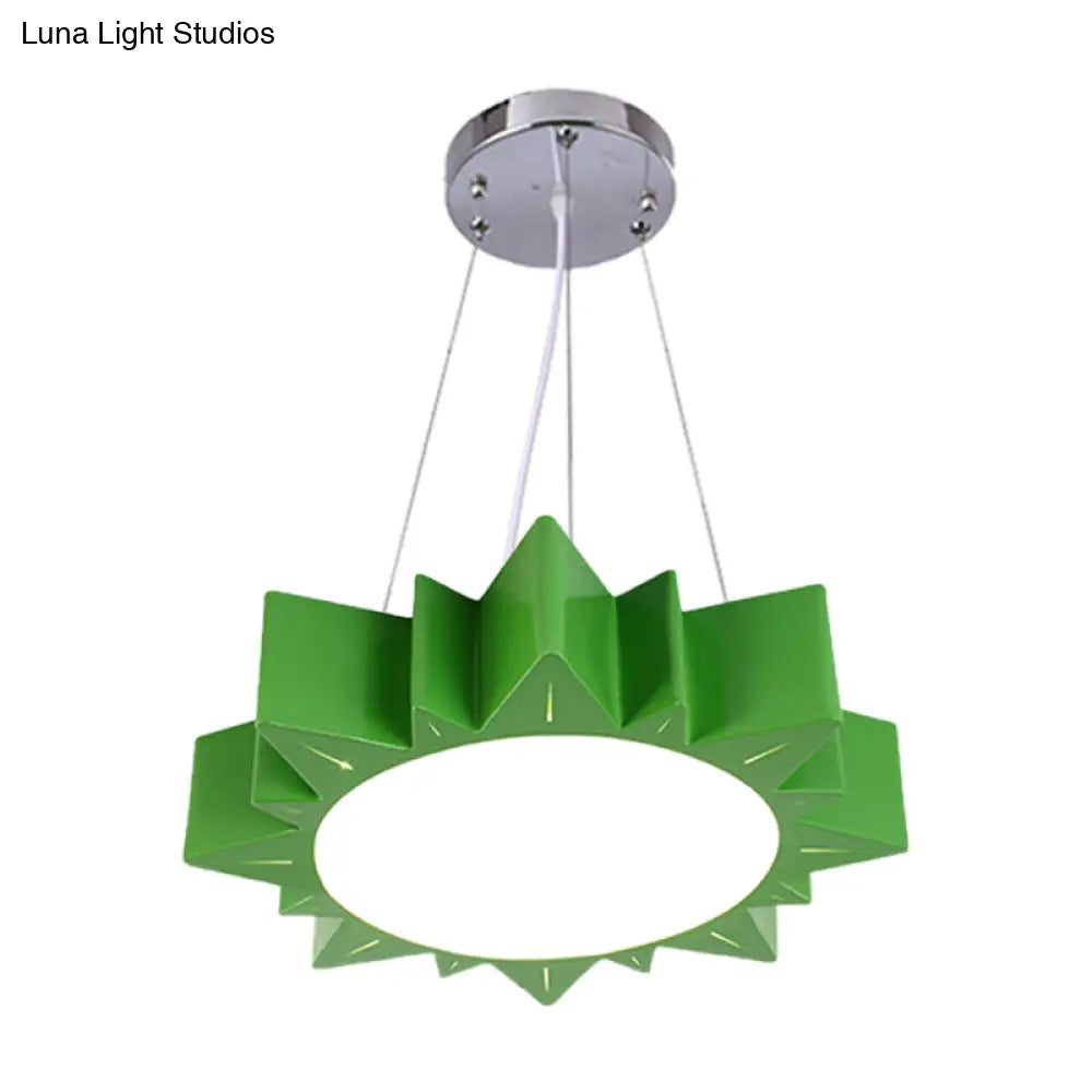 Kids Style Led Chandelier Light For Hallway - Sun Ceiling Hang Fixture In Acrylic Yellow/Blue/Green