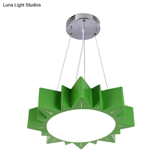 Kids Style Led Chandelier Light For Hallway - Sun Ceiling Hang Fixture In Acrylic Yellow/Blue/Green