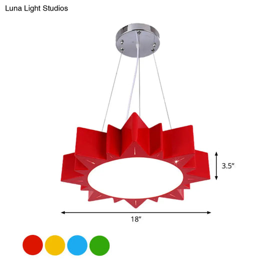 Kids Style Led Chandelier Light For Hallway - Sun Ceiling Hang Fixture In Acrylic Yellow/Blue/Green