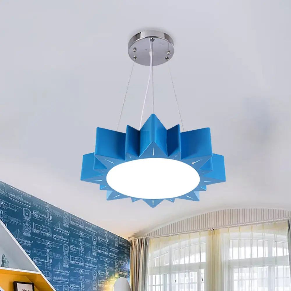 Kids Style Led Chandelier Light For Hallway - Sun Ceiling Hang Fixture In Acrylic Yellow/Blue/Green