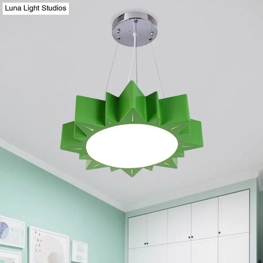 Kids Style Led Chandelier Light For Hallway - Sun Ceiling Hang Fixture In Acrylic Yellow/Blue/Green