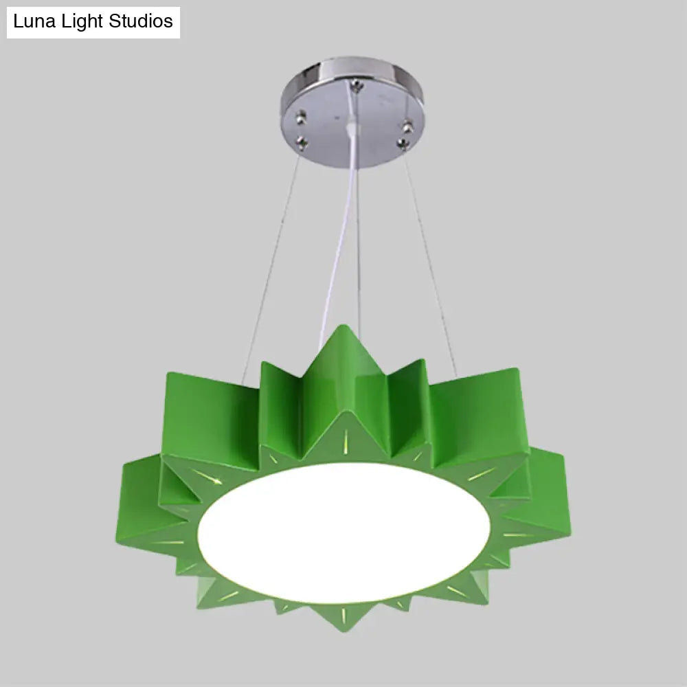 Kids Style Led Chandelier Light For Hallway - Sun Ceiling Hang Fixture In Acrylic Yellow/Blue/Green